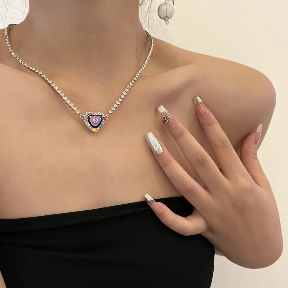 Heart Zircon Necklace Light Luxury Purple Color Diamond