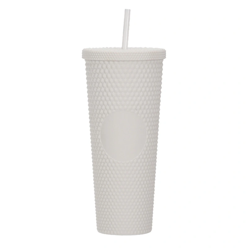 Double Studded Plastic Straw Cup Large Capacity Creative 710ml Durian Cup Portable Diamond Cup