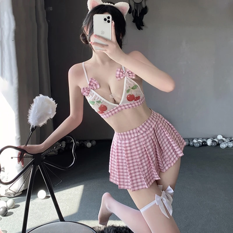 Role-playing See-through Bra Uniform Temptation Student Suit