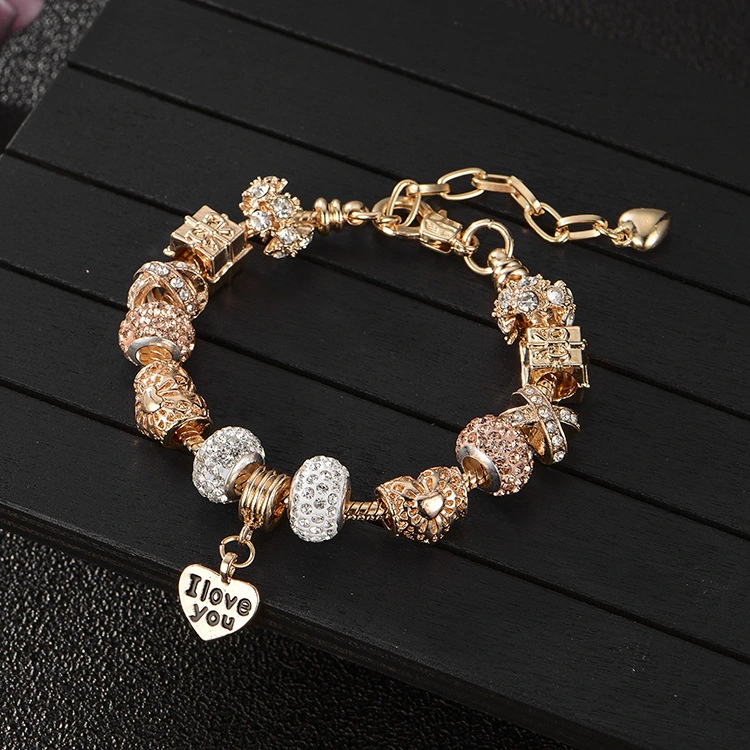 DIY Gold Bracelet Alloy Diamond Color Retaining Big Hole Beads Beaded