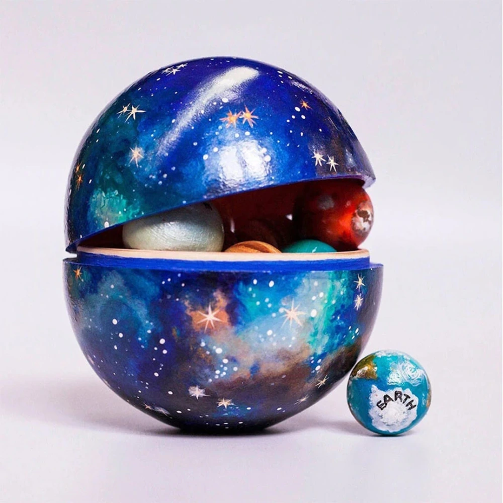 Creative Universe Spherical Wooden Craftwork Solar System Eight Planets Astronaut