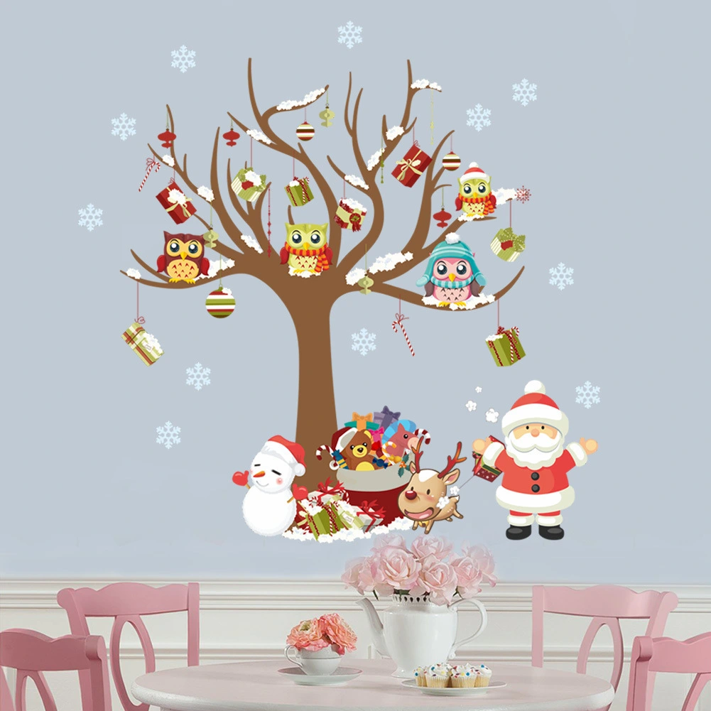 Christmas Tree Santa Claus Children's Room Bedroom Living Background Wall Stickers Foreign Trade Wholesale