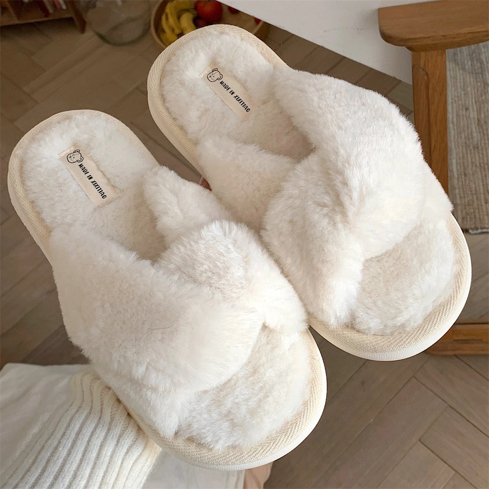 Fairy Style Outer Wear Home Non-slip Plush Cross Cotton Slippers