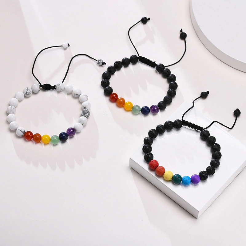 Rainbow Beaded Volcanic Stone Rainbow Accessories Rainbow Ornament Bracelet Wholesale