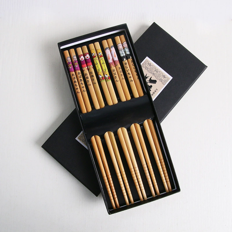 Japanese Bamboo Family Of Five Chopsticks Cutlery Set