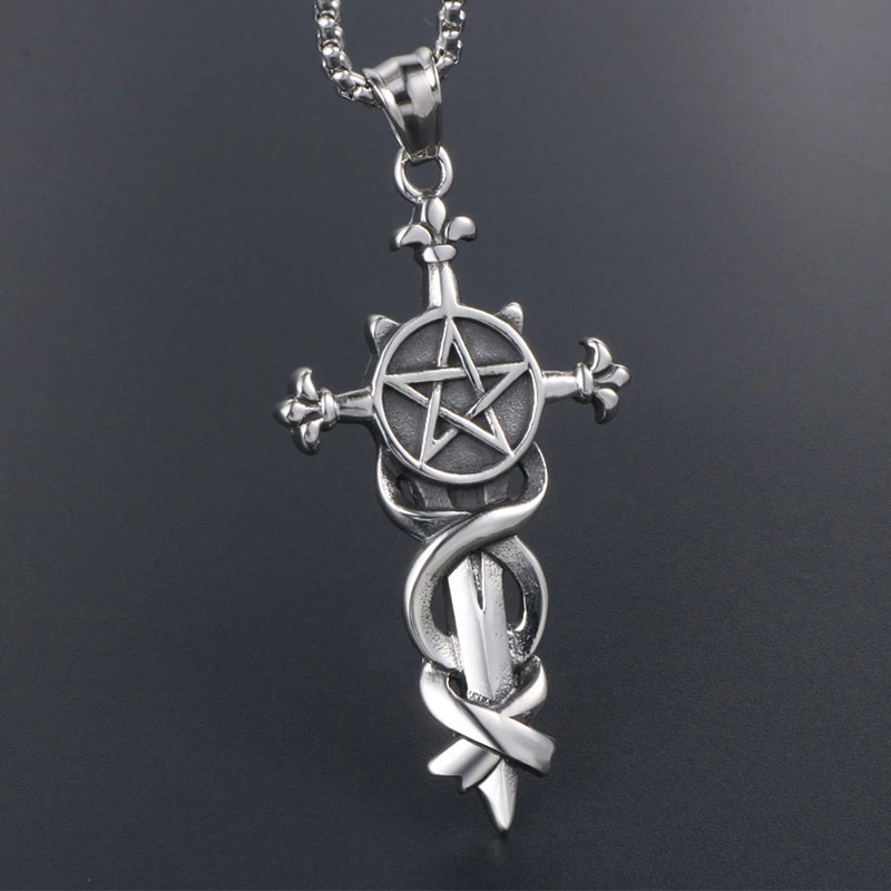 Five-pointed Star Sword Men's Pendant Accessories Titanium Steel Cross Necklace