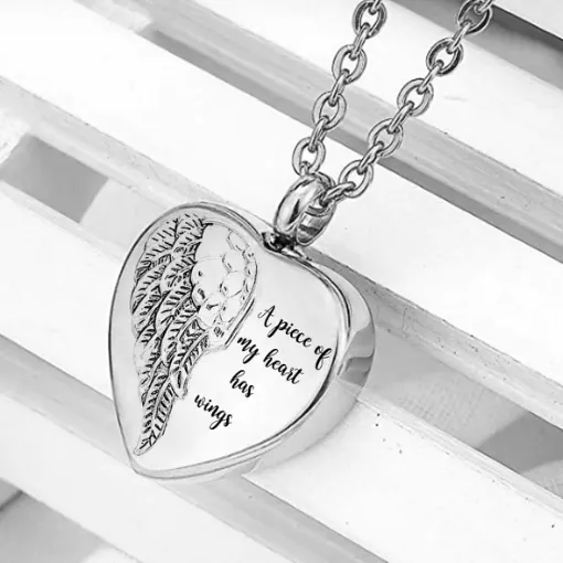 Jewelry Commemorative Pet Ashes Necklace Stainless Steel Heart-shaped Angel Wings Urn Pendant