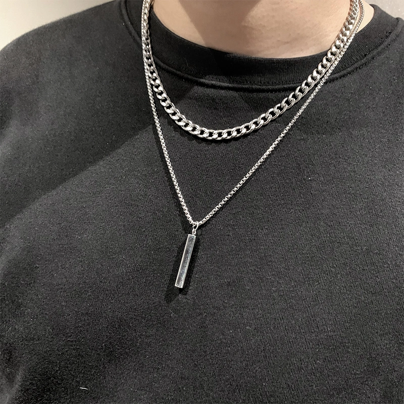 Steel Bar Pendant Titanium Steel Double-layer Necklace Sweater