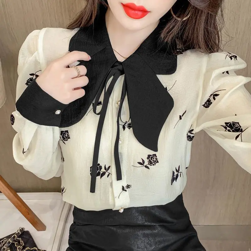 Women's Bow Chiffon Bottoming Shirt