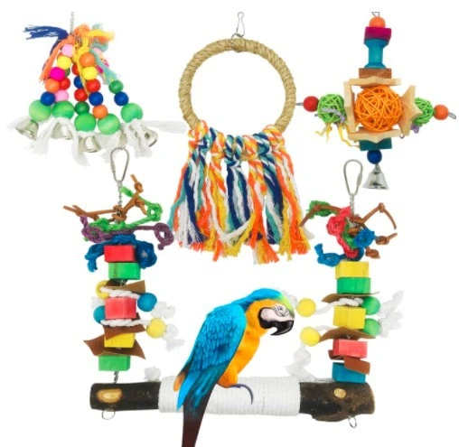 Parrot Bite Toy Bird Leather Color Building Blocks Cotton String Large Swing