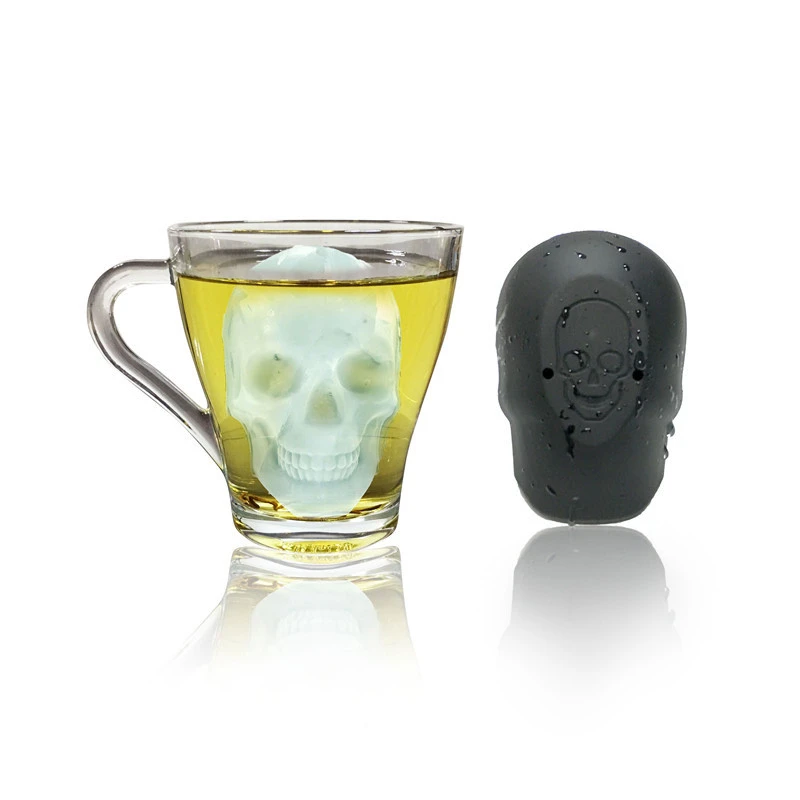 Single Hole Big Skull Shape Lidded Silicone Ice Tray