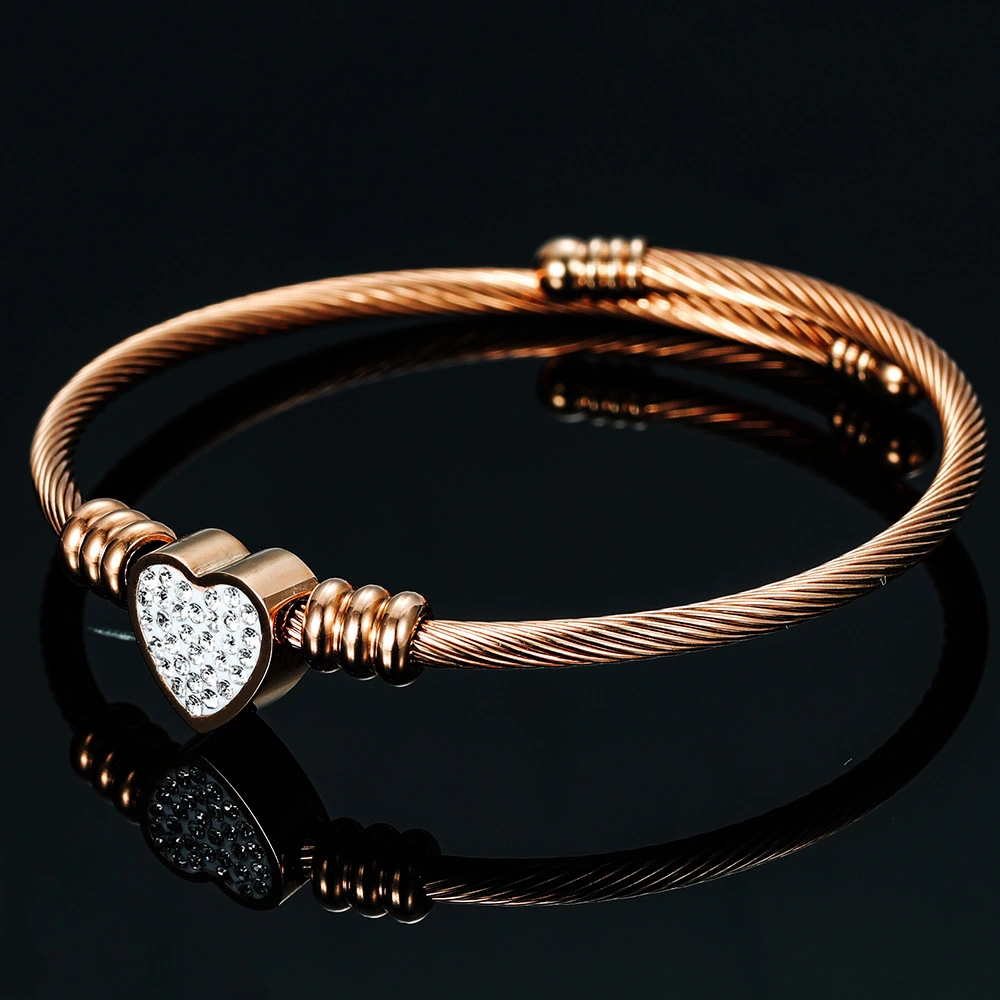 Simple Titanium Steel Heart-shaped Diamond Cable Women's Adjustable Bracelet Wholesale