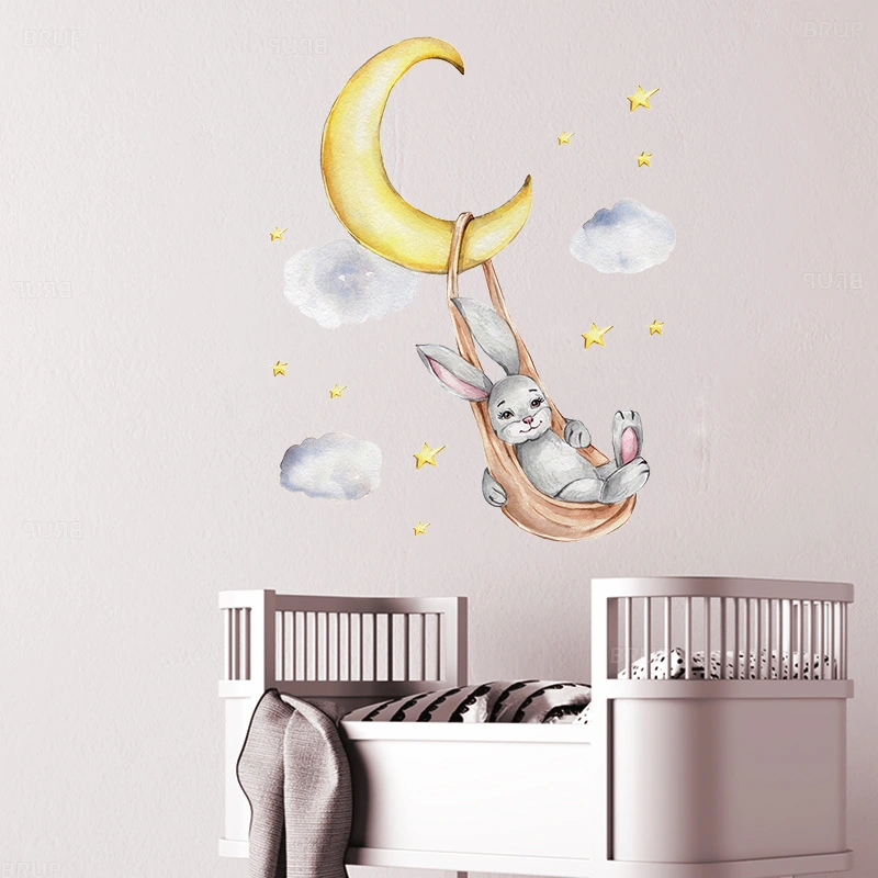 Watercolor XINGX Clouds Cute Rabbit Wall Sticker