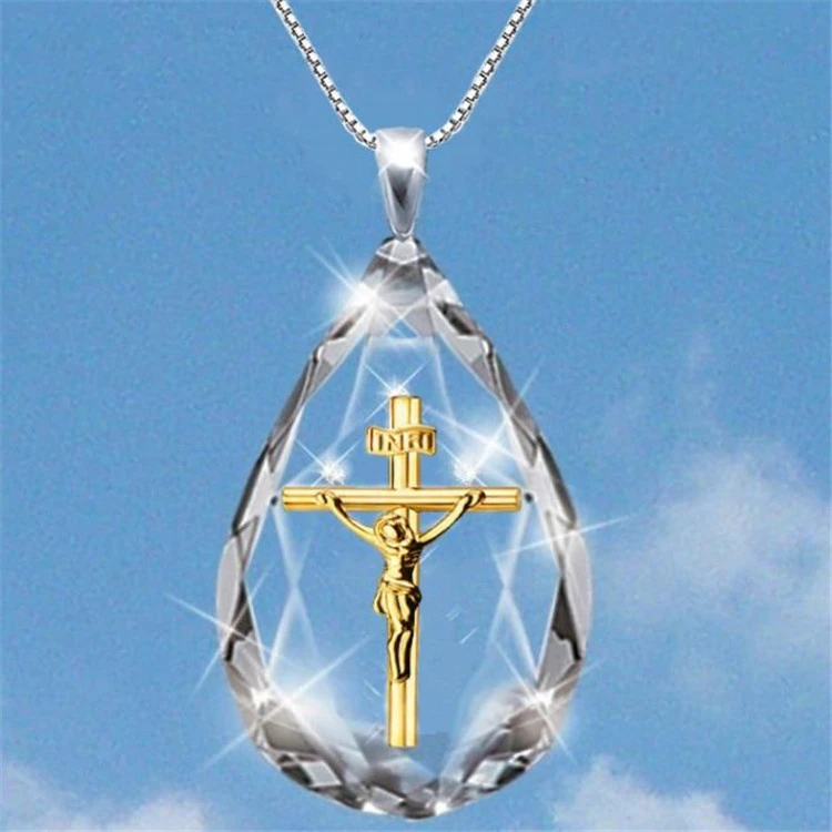 European And American Fashion Crystal Cross Necklace