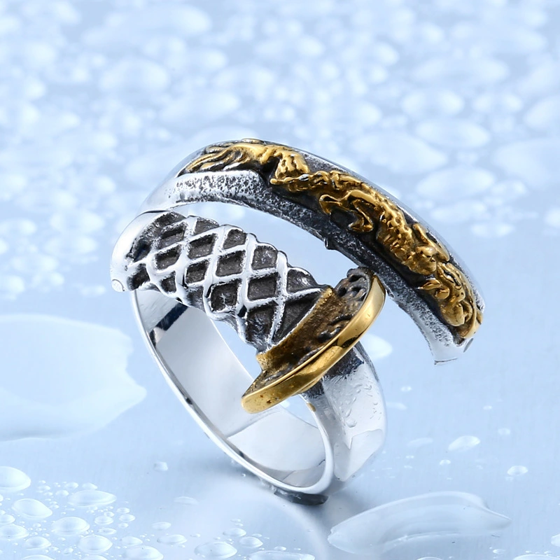 Titanium Steel Electroplated Men's Dragon Sword Ring