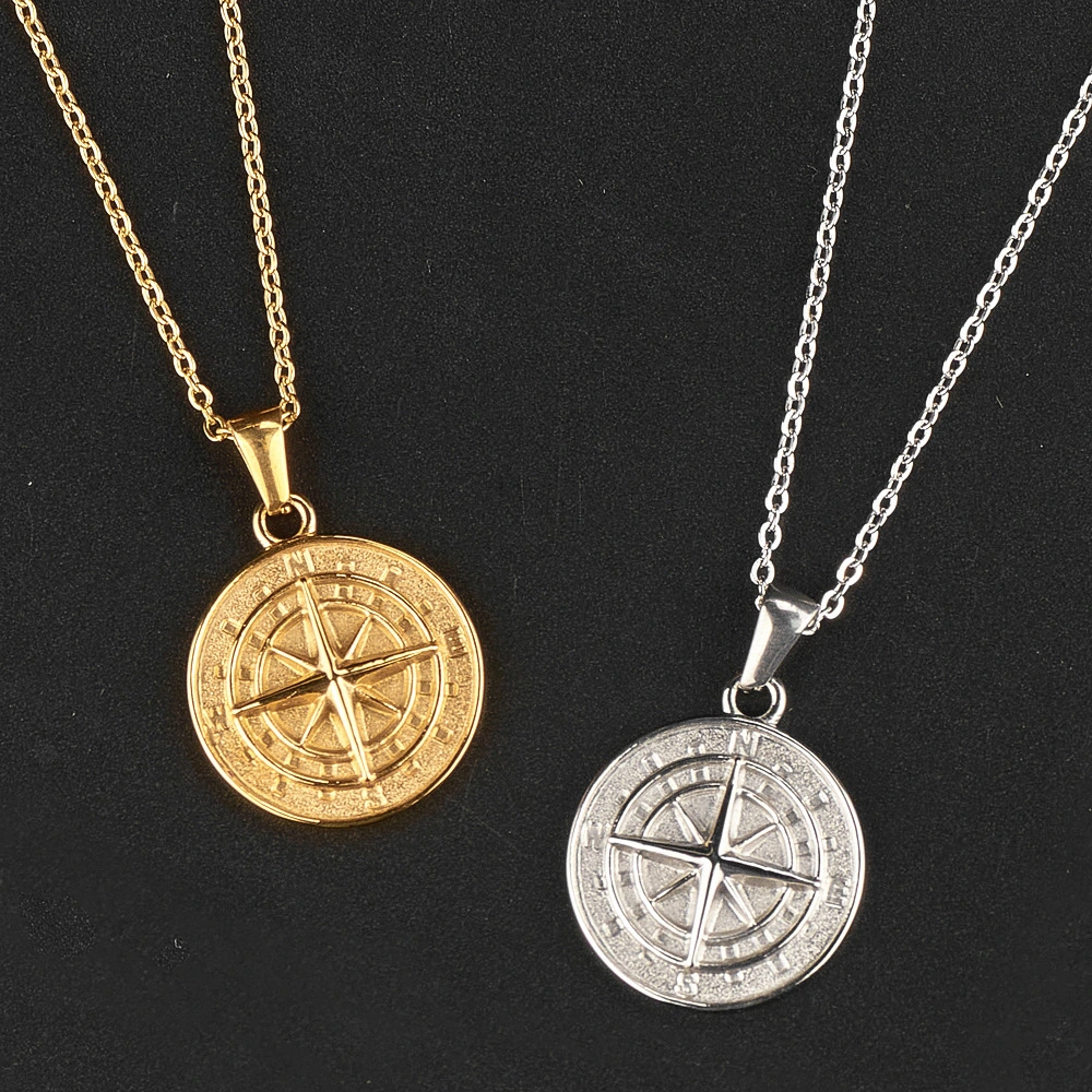 Ins Style Titanium Steel Compass Pendant Necklace