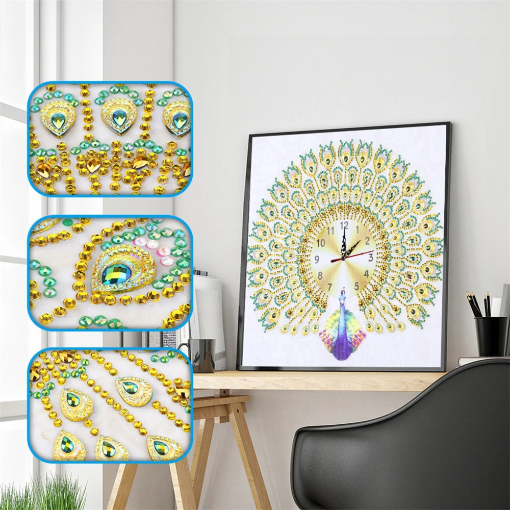 Non-full Diamond Special-shaped Brick Stone Embroidery Peacock Creative Clocks Diamond Painting