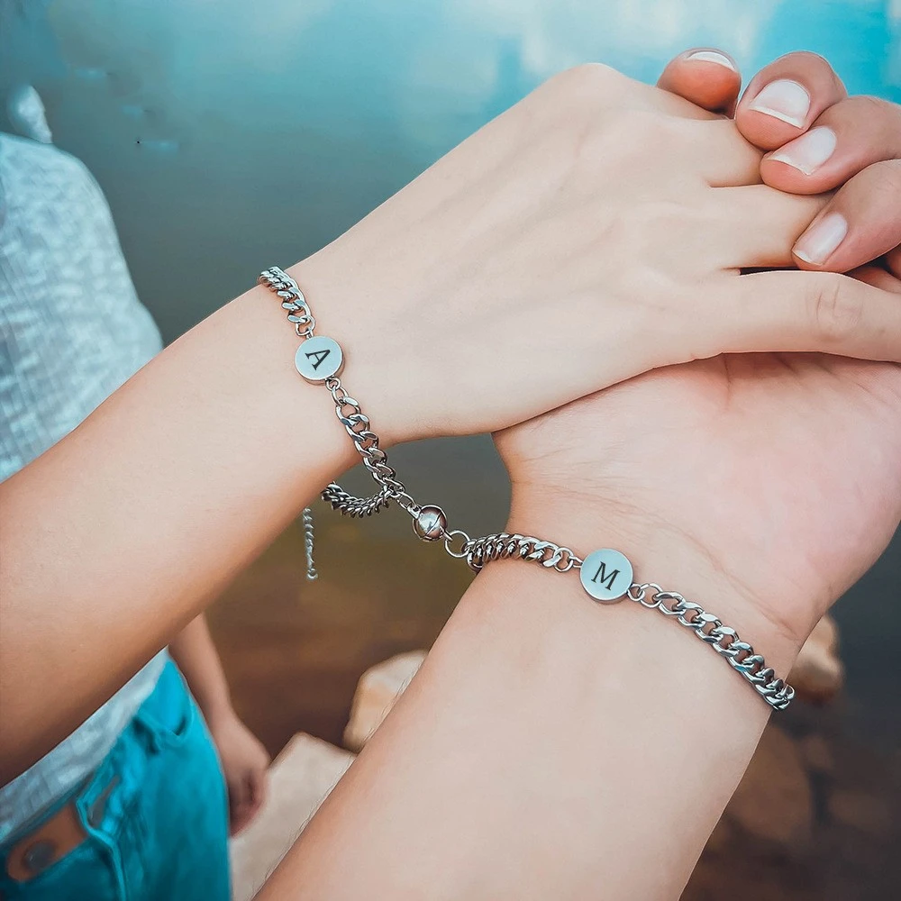 English letters titanium steel magnet suction couple bracelet
