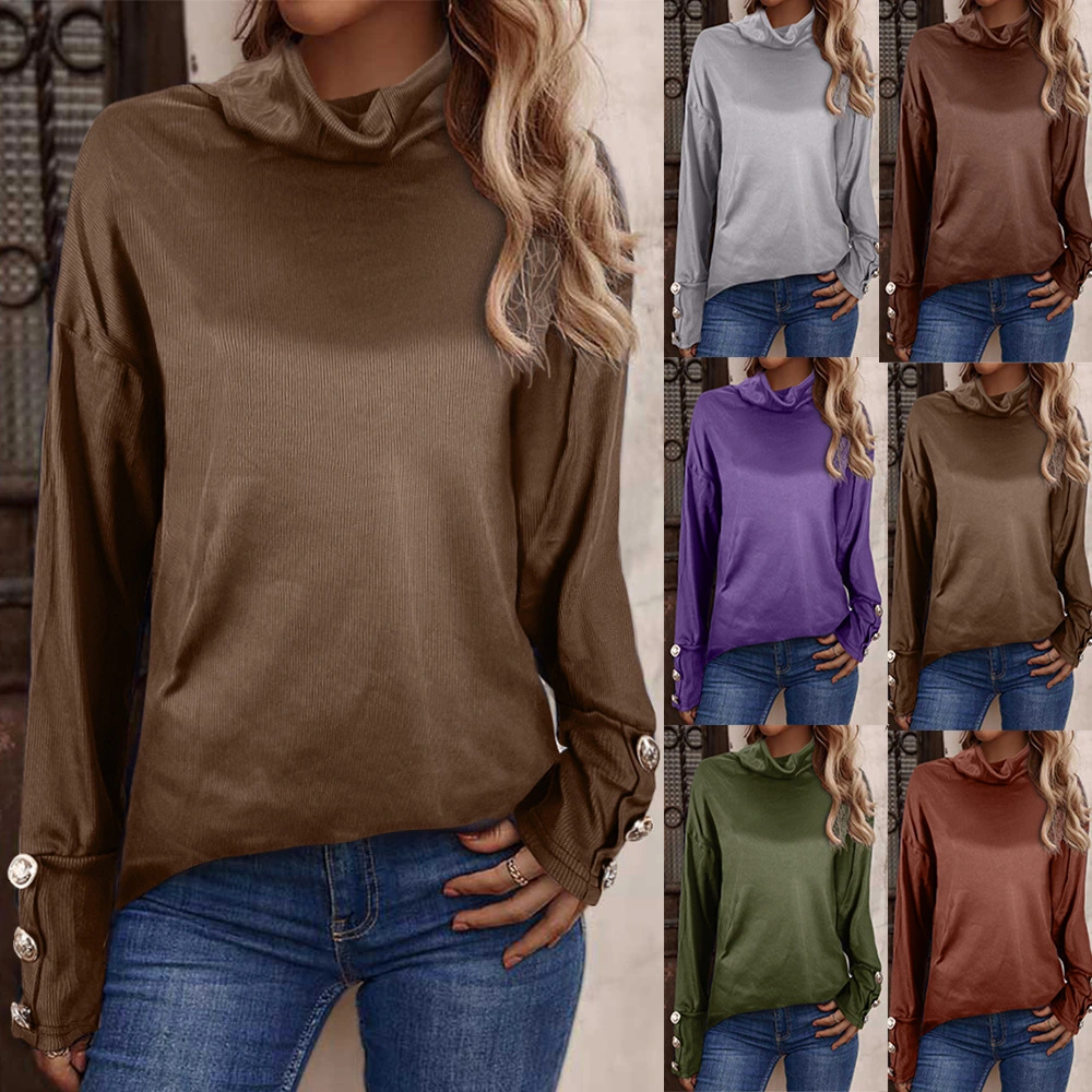 New European And American Women's Sweater High Button Top