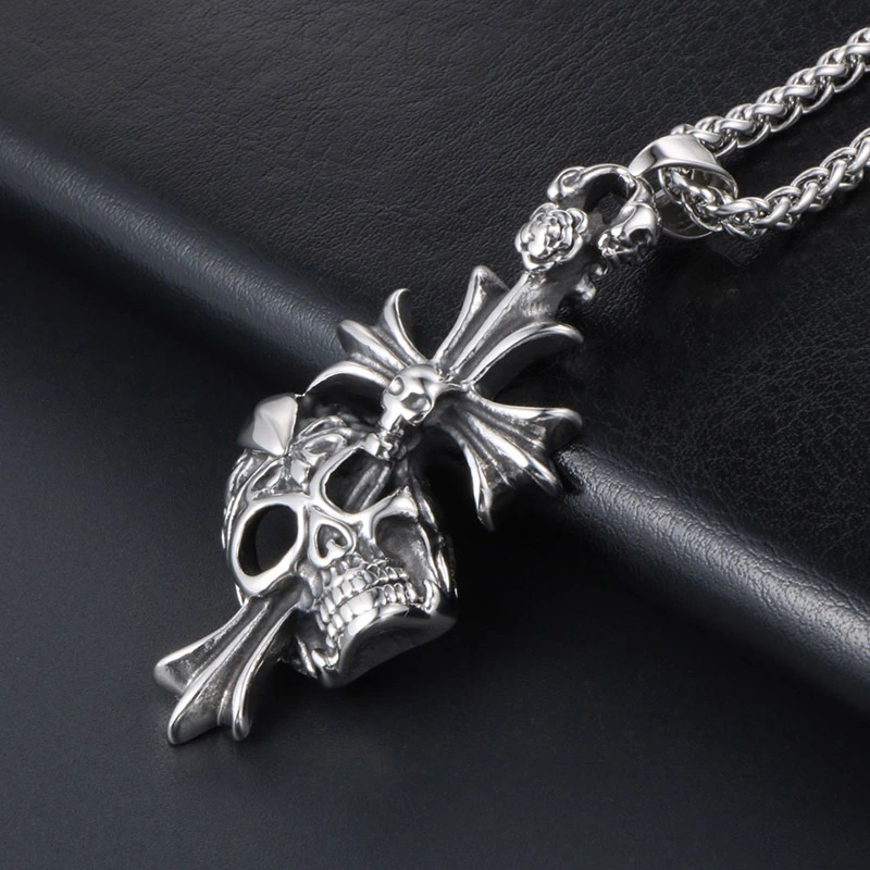 Skull Ghost Head Cross Necklace Pendant Men