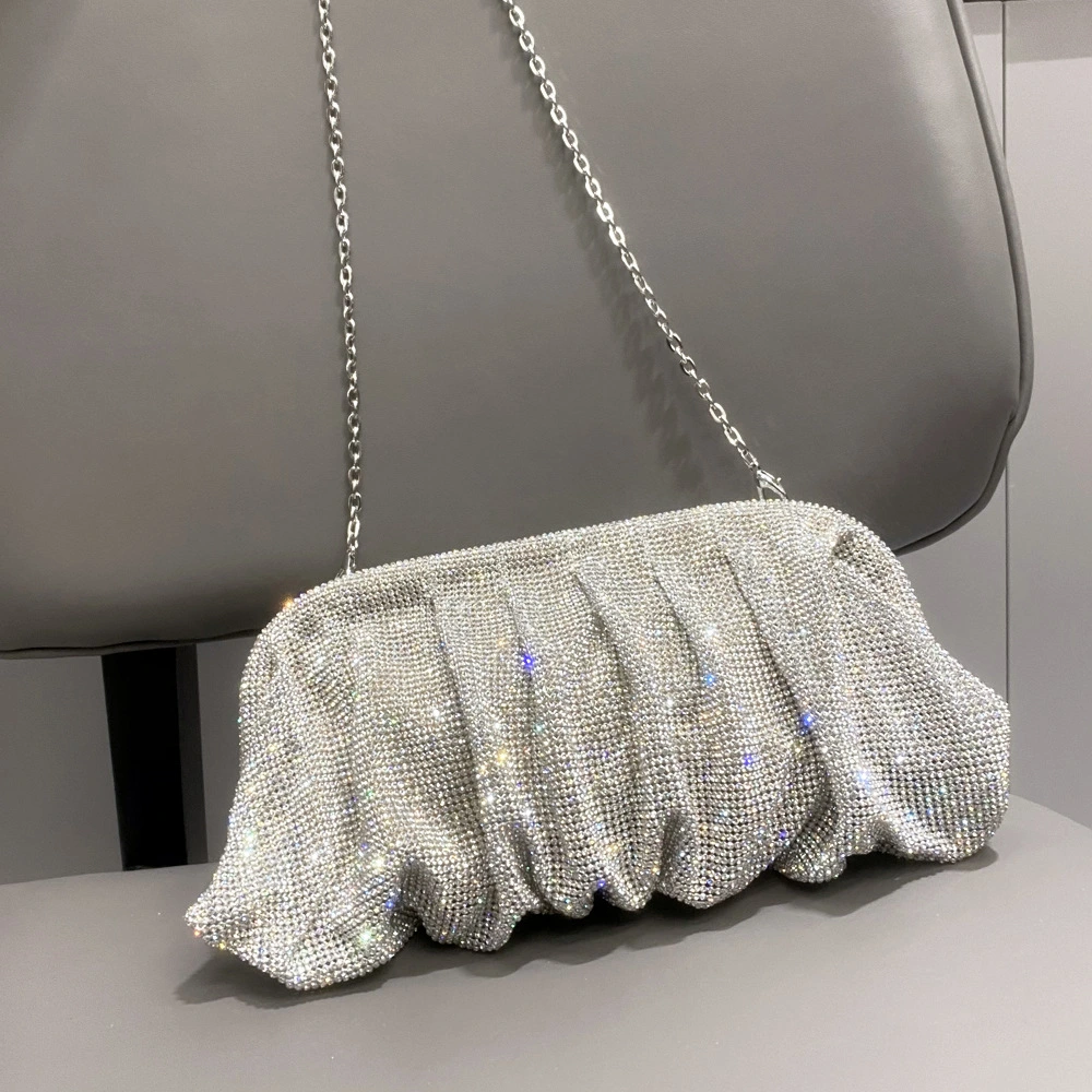 Women's Rhinestone Ruffle Clip Evening Bag