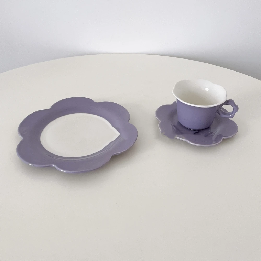 Simple Japanese Matte Cream Flower Ceramic Coffee Cup And Saucer