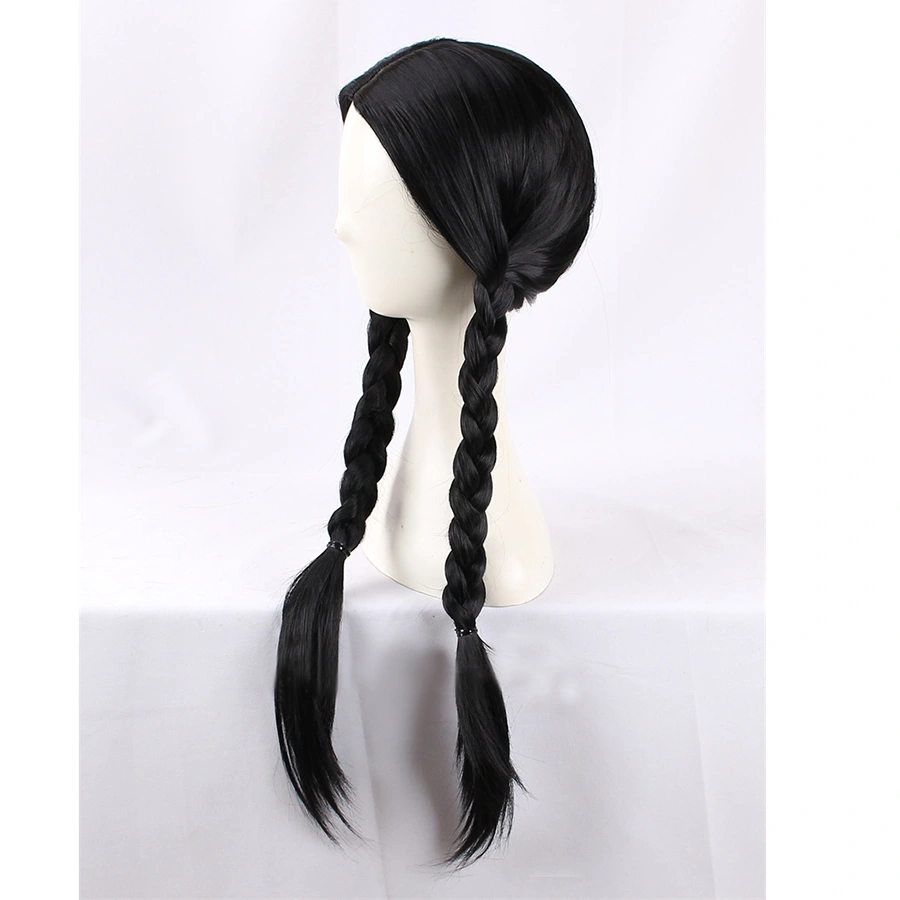 Black Center Parting Fried Dough Twist Braid Halloween Cos Wig