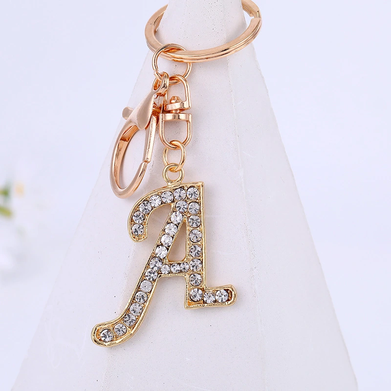 Metal Inlaid Diamond 26 English Letter Key Ring