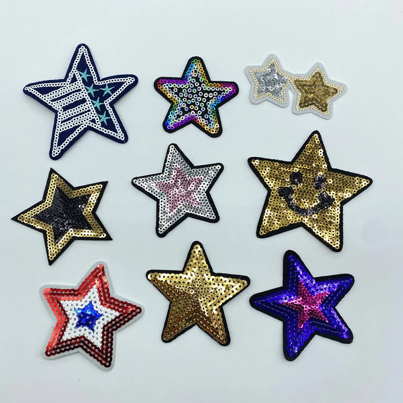 Five Pointed Star Sequin Embroidery Cloth Sticker