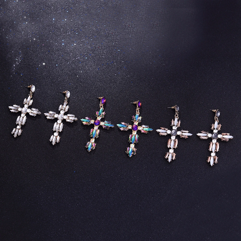 Cross Shaped Exaggerated Shiny Earrings