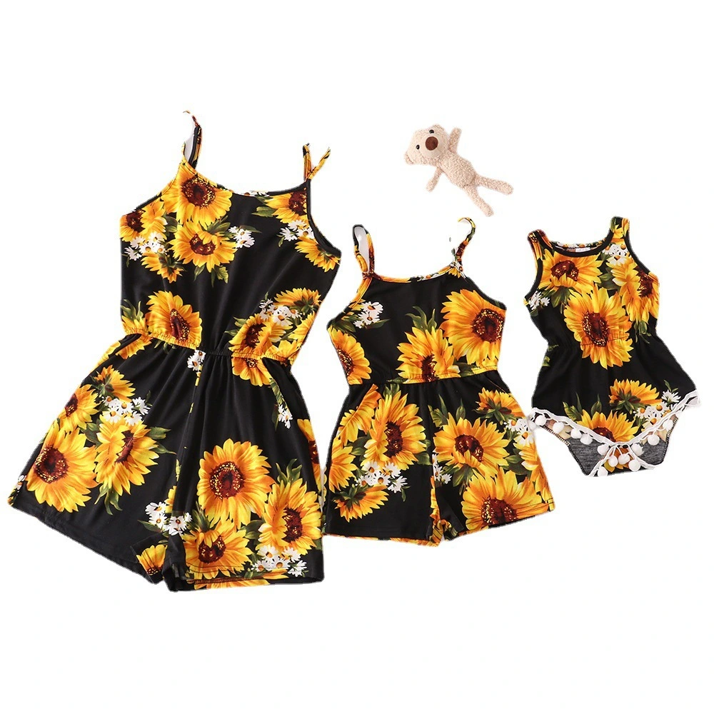 Summer Children's Printed Sleeveless Leotard Sunflower Mother And Daughter Suspender Dress