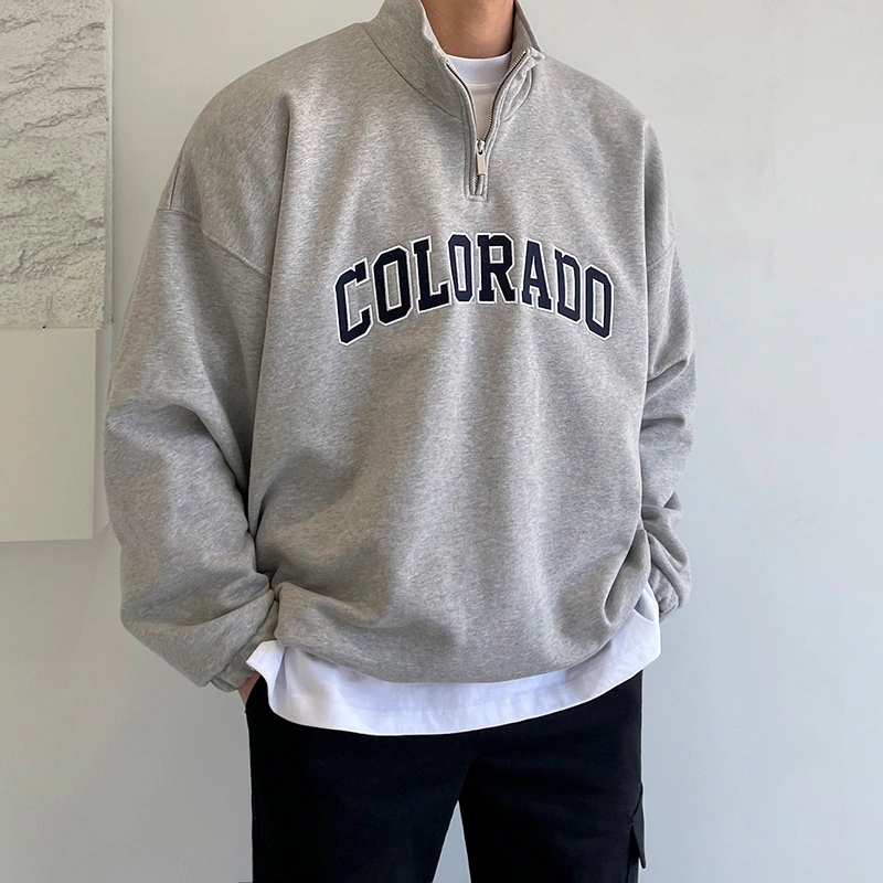 Men's Half Letter Print Coat Turtleneck Sweater Loose Bottoming Shirt