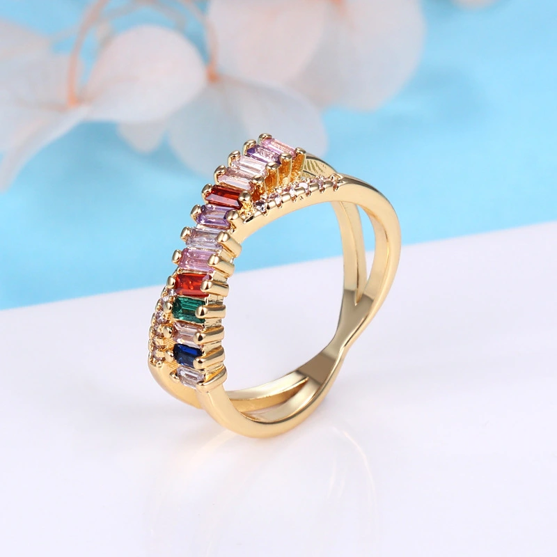 Fashion Copper Micro Inlay Color Zircon Ring For Women