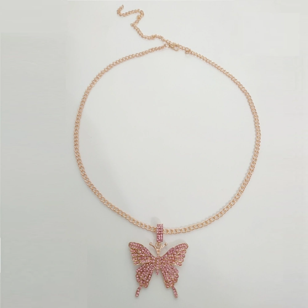 Oversized Diamond Rhinestone Light Diamond Butterfly Pendant Necklace