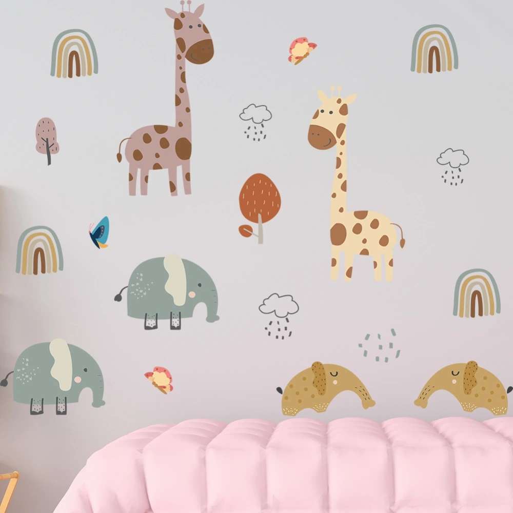 Cartoon Animal Elephant Cloud Wall Sticker Rainbow