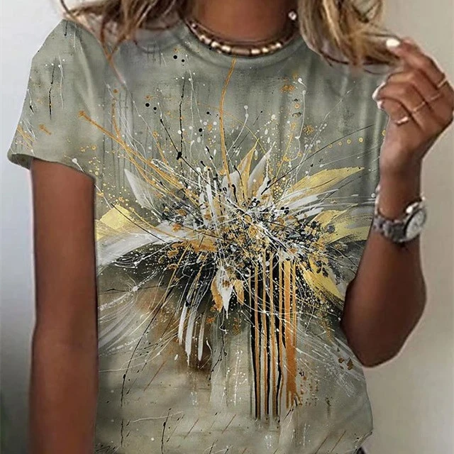 Women's Round Neck Printed Short Sleeve Loose T-shirt