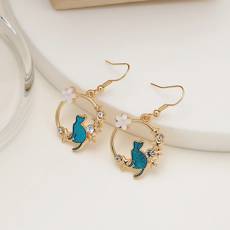 Fashion Cartoon Kitten Geometric Circular Garland Earrings