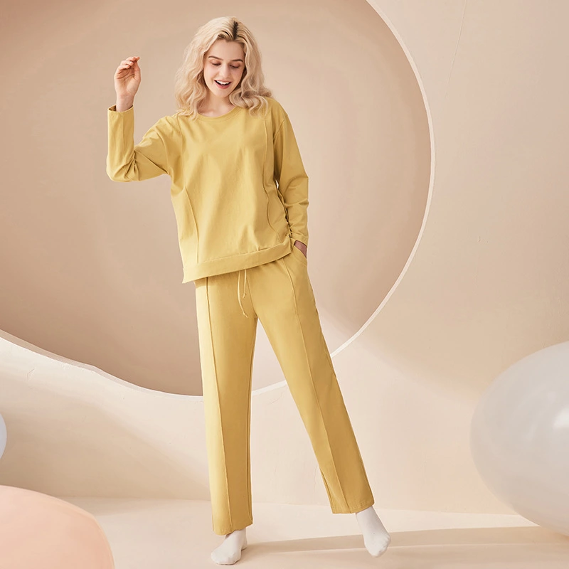 Casual Pajamas Solid Color Round Neck Cover Ladies' Home Wear Loose Sport Suit