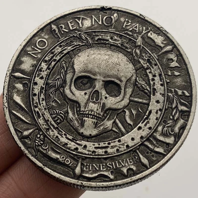 Rogue Currency Pirate Skeleton Sailboat Deep Carved  Commemorative Medallion