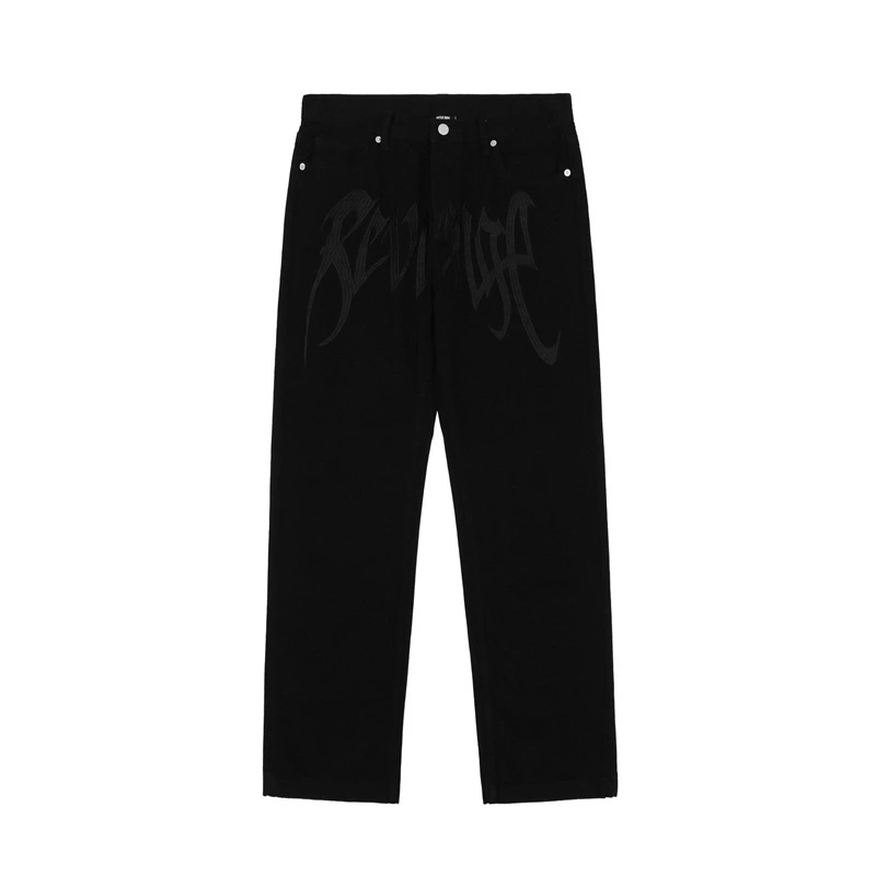 High Street American Retro Embroidered Letter High Waist Straight Hip Hop Loose Jeans