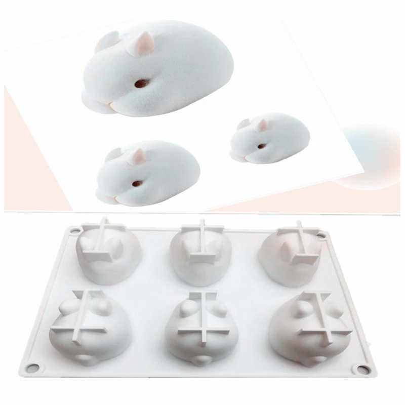 New 6-piece Bunny 3D Mousse Silicone Cake Mold Kitchen Baking Cartoon Animal Mold