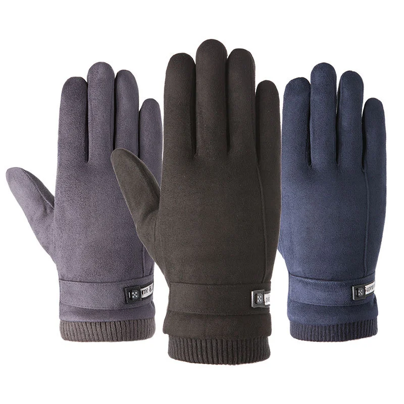 Men's Winter Suede Touch Screen Outdoor Cycling Fleece-lined Non-slip Warm Gloves