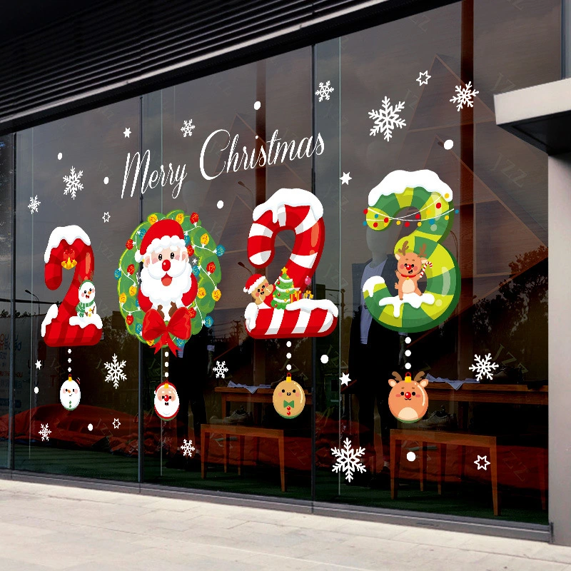 Christmas Decorative Stickers Shopping Window Shop Glass Door Scene Layout Painting Static Electricity Window Flower Paste