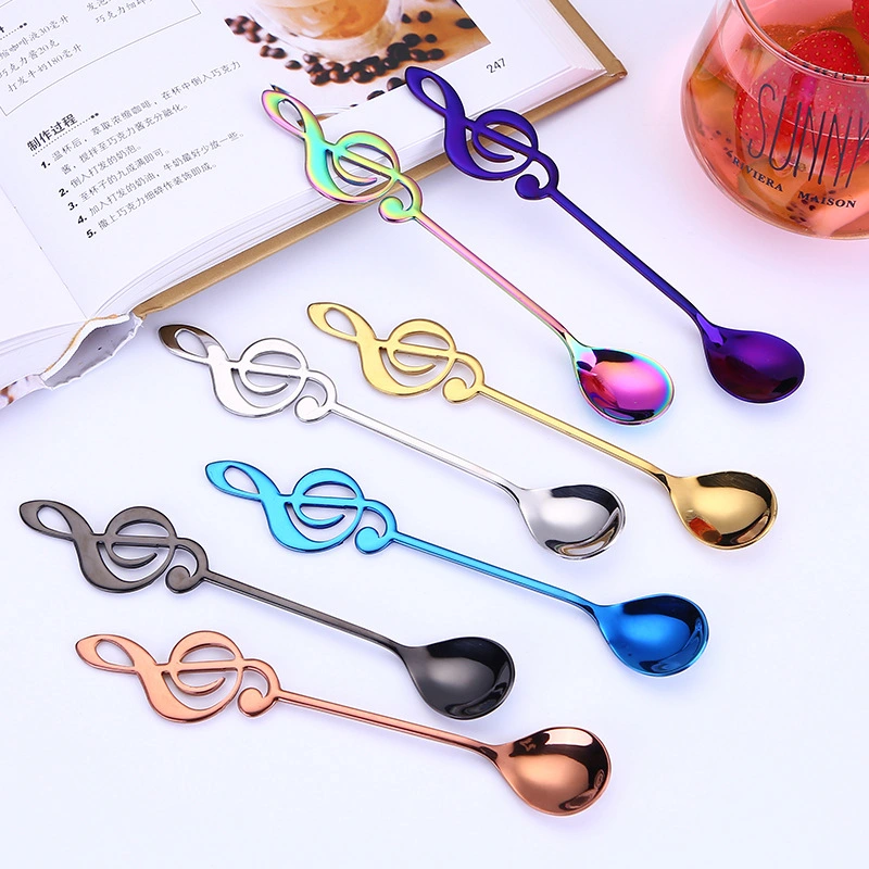 Creative Music Symbol Coffee Stir Spoon 304 Stainless Steel Spoon Subnet Red Titanium Tableware