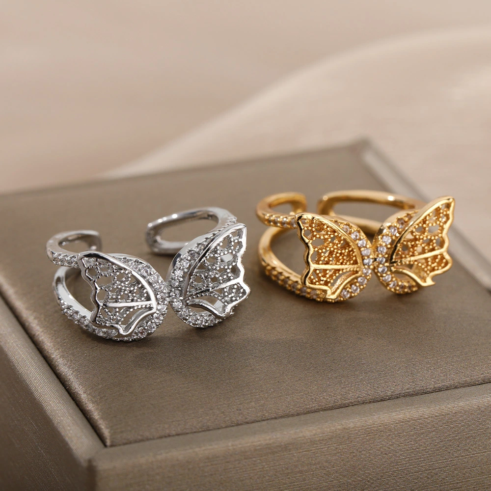 Micro Set Zircon Butterfly Tail Ring