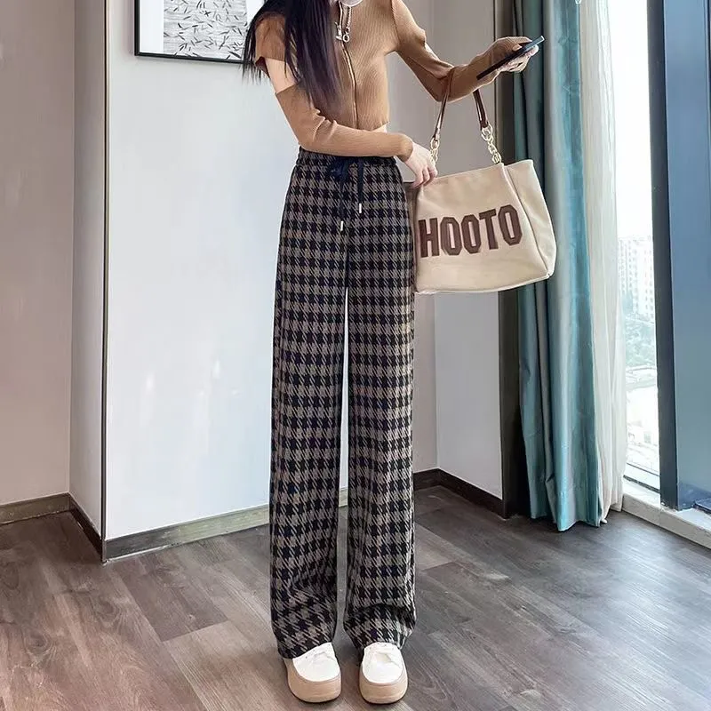 Relaxed Coffee Checked Plush Casual Pants