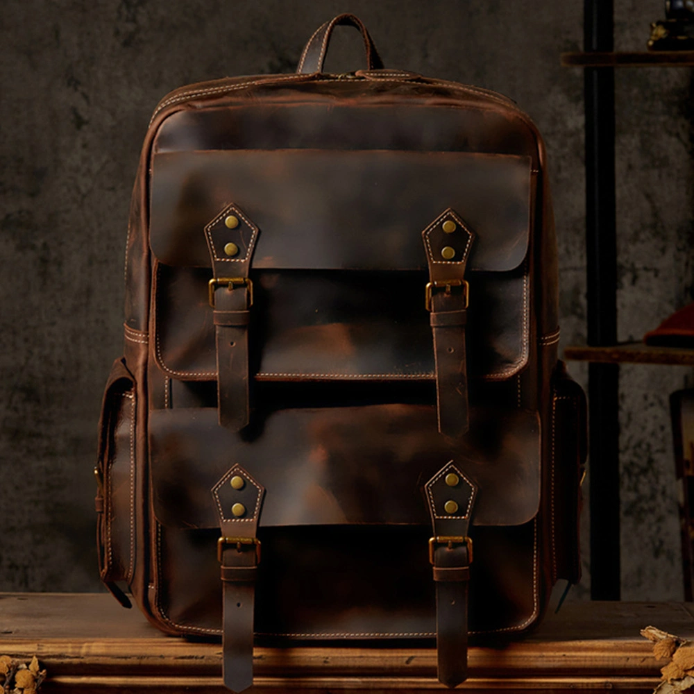 Handmade Crazy Horse Leather Backpack For Men's Retro Travel