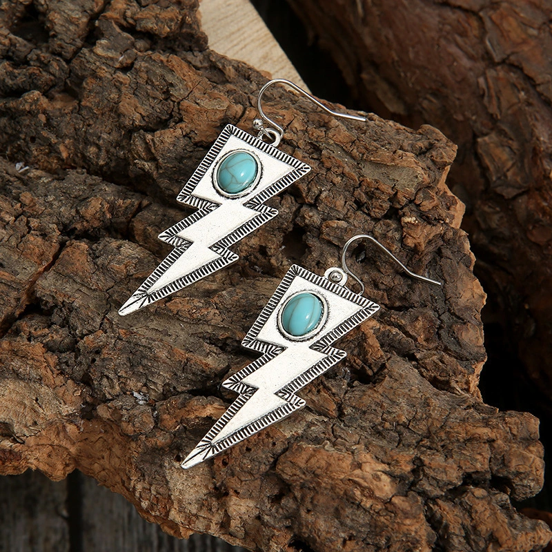 Geometric Lightning Earrings Irregular Inlaid Turquoise