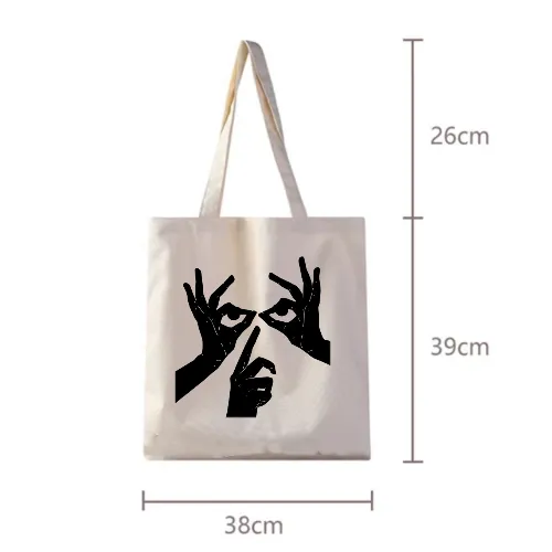 Canvas Shopping Tote Bag - Printed Words  (THREE HANDS)