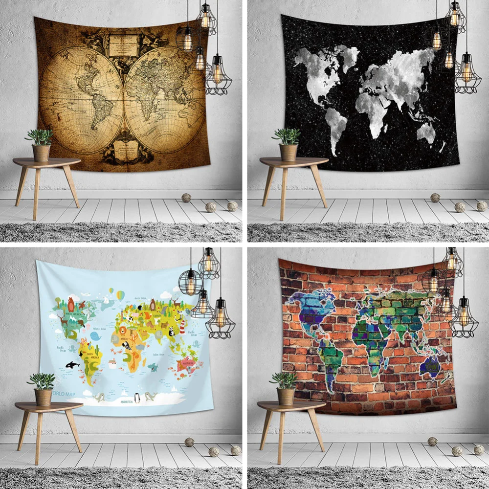 World Map Digital Printing Tapestry